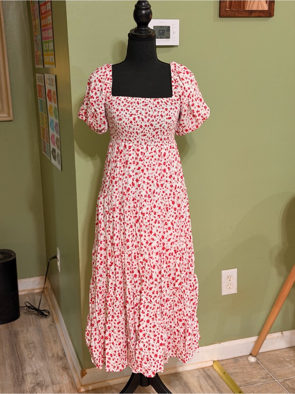 Altar'd State White Maxi Dress with Red Floral Print